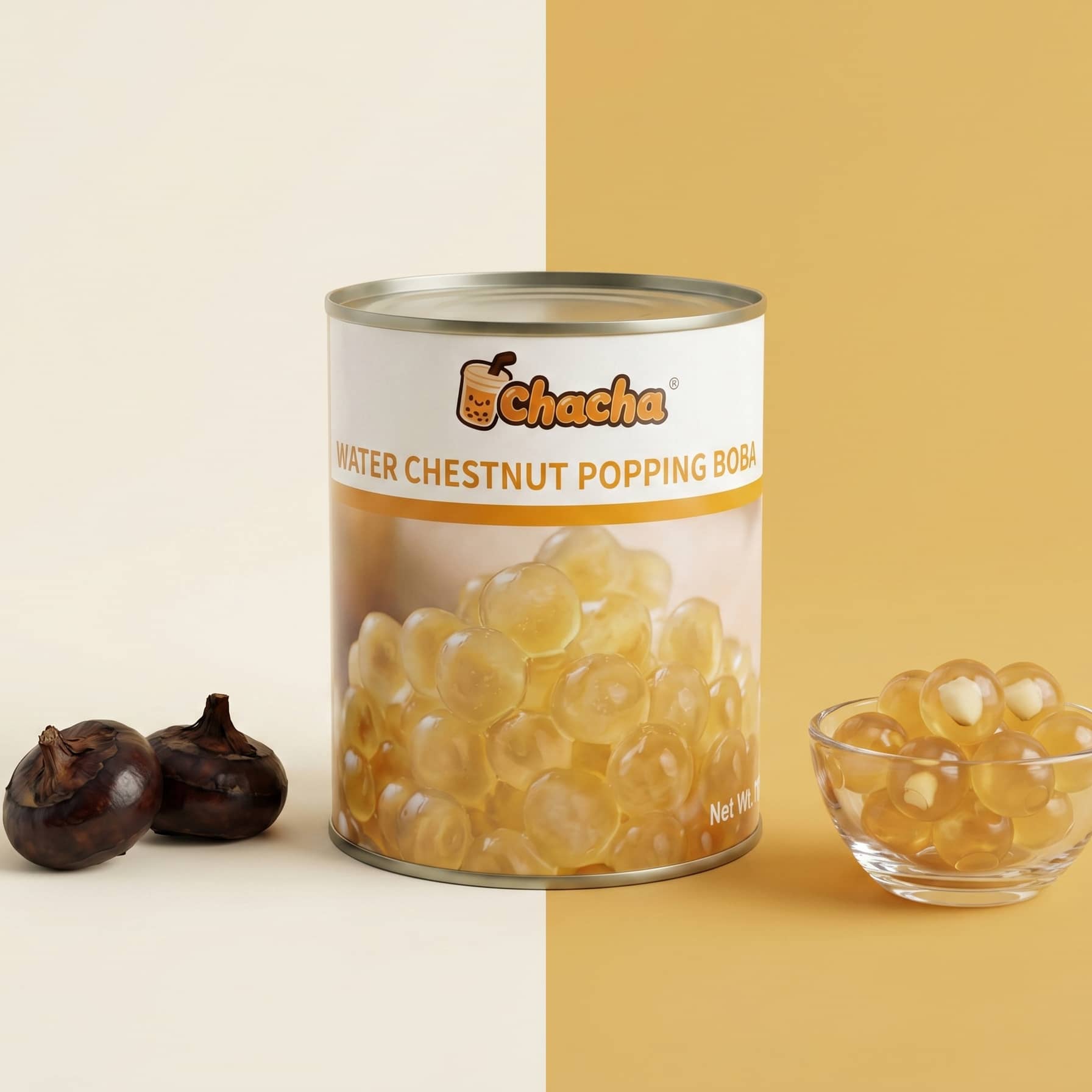 Water chestnut popping boba topping for bubble tea